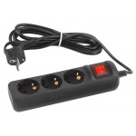 Удлинитель электрический ЭРА UX-3es-3m-B с заземлением с выключателем 3 розетки 3 м ПВС 3x0,75мм2 10А черный (kastd)