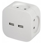 Разветвитель электрический ЭРА SP-4-USB-W на 4 розетки 220V + 2xUSB 2400mA без заземления 10А белый (kastd)