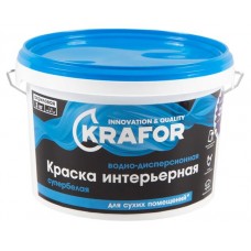 Краска интерьерная супербелая водно-дисперсионная KRAFOR белая, 3 кг (kastd) в магазинах Ашан