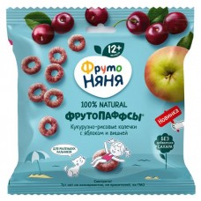 Злаки хрустящие ФрутоНяня ФрутоПаффсы кукурузно-рисовые с яблоком и вишней, 21 г (kastd) в магазинах Ашан