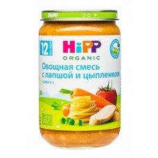 Пюре овощное HiPP Овощная смесь с лапшой и цыпленком с 12 мес., 190 г (kastd) в магазинах Ашан