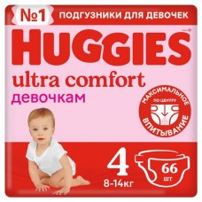 Подгузники для девочек Huggies Ultra Comfort 4 8-14 кг, 66 шт (kastd) в магазинах Ашан