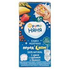 Каша молочная ФрутоНяня Перед сном 5 злаков с клубникой и бананом с 6 мес., 200 мл (kastd) в магазинах Ашан