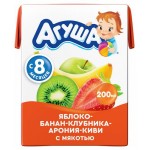 Сок для детского питания Агуша Яблоко-Банан-Клубника-Арония-Киви с мякотью, 200 мл (kastd) Сок для детского питания Агуша Яблоко-Банан-Клубника-Арония-Киви с мякотью, 200 мл (kastd)