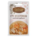 Корм для кошек Деревенские лакомства суп из курицы с креветкой и гребешком, 35 г (kastd)