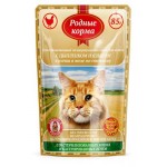 Корм консервированный для стерилизованных кошек и кастрированных котов Родные корма с цыпленком и языком кусочки в желе по-степному, 85 г (kastd)