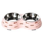 Миска двойная из нержавеющей стали розовая (kastd) Миска двойная из нержавеющей стали розовая (kastd)