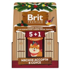 Корм влажный для собак Brit Premium Набор Мясное ассорти в соусе 5+1 кормушка, 510 г (kastd) в магазинах Ашан