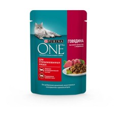 Влажный корм для кошек Purina ONE с говядиной в соусе, 75 г (kastd) в магазинах Ашан