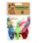 Игрушка для кошек HOMECAT Мышки разноцветные с пером гремящие 6 см, 3 шт (kastd)