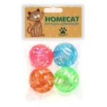 Игрушка для кошек HOMECAT Мячи пластиковые калейдоскоп с колокольчиком 4 шт, 4 см (kastd)