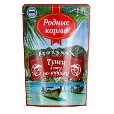 Корм влажный для кошек Родные Корма заморские тунец в соусе по-тайски, 70 г (kastd) в магазинах Ашан