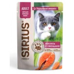 Влажный корм для взрослых SIRIUS Premium Adult полнорационный кусочки в соусе лосось с овощами, 85 г (kastd)