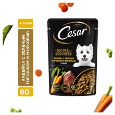 Корм влажный для взрослых собак Cesar Natural Goodness с индейкой горохом и морковью в желе, 80 г (kastd) в магазинах Ашан
