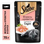 Влажный корм для кошек Sheba Ломтики в соусе с форелью и креветками, 75г (kastd)