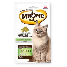 Лакомства для кошек Мнямс хрустящие подушечки Здоровье и активность с курицей и сыром, 60 г (kastd) в магазинах Ашан