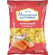 Чипсы МОСКОВСКИЙ КАРТОФЕЛЬ рифленый, со вкусом атлантического лосося в сливочном соусе, 150г в магазинах Авоська