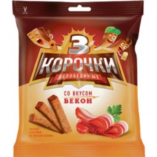 Сухарики ТРИ КОРОЧКИ ржаные,с беконом, 100г в магазинах Авоська