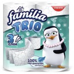 Туалетная бумага Трио ФАМИЛИЯ 3 слоя, 4 рулона