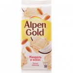 Шоколад АЛЬПЕН ГОЛЬД белый с миндалём и кокосовой стружкой, 85г