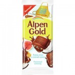Шоколад АЛЬПЕН ГОЛЬД молочный c сушеным инжиром, кокосовой стружкой и соленым крекером, 85г