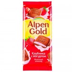 Шоколад АЛЬПЕН ГОЛЬД молочный, клубника, йогурт, 85г