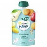 Пюре ФРУТО НЯНЯ из яблок, бананов и груш с печеньем, 90г