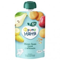Пюре ФРУТО НЯНЯ из яблок, бананов и груш с печеньем, 90г в магазинах Авоська
