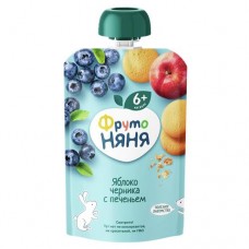 Пюре ФРУТО НЯНЯ яблоко, черника, с печеньем, 90г в магазинах Авоська