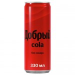 Напиток ДОБРЫЙ Кола, без сахара, ж/б, 0.33л