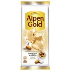 Шоколад Alpen Gold белый с миндалем и кокосом, 90 г в магазинах Дикси