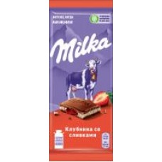 Шоколад Milka молочный с начинкой клубника со сливками, 90 г в магазинах Дикси