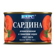 Сардина Барс Атлантическая в томатном соусе, 250 г в магазинах Дикси
