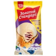 Мороженое Золотой стандарт Пломбир с таежной черникой в вафельном стаканчике, 89/93 г в магазинах Дикси