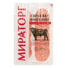 Колбаса Мираторг Сервелат Финский, варено-копченая, нарезка, 100 г в магазинах Дикси