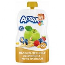 Пюре фруктовое Агуша Яблоко-черника-земляника, с 6 месяцев, 90 г в магазинах Дикси