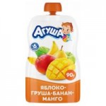 Пюре фруктовое Агуша Яблоко, груша, банан и манго, с 6 месяцев, 90 г