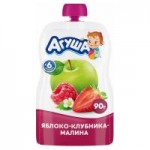 Пюре фруктовое Агуша Яблоко-Клубника-Малина с 6 месяцев, 90 г