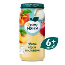Пюре ФрутоНяня Яблоко-персик-сливки без сахара, с 6 месяцев, 250 г в магазинах Дикси