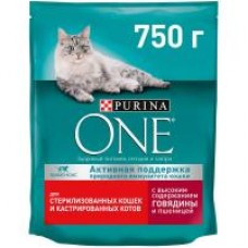 Сухой корм Purina ONE для стерилизованных кошек и кастрированных котов, говядина и пшеница, 750 г в магазинах Дикси