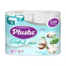 Туалетная бумага Plushe Comfort Care, 3 слоя, 4 рулона в магазинах FixPrice