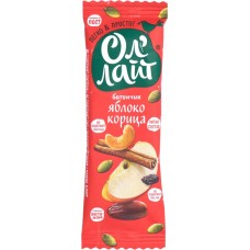 Батончик фруктово-ореховый ОЛ'ЛАЙТ Яблочный, с корицей, 30г в магазинах Лента