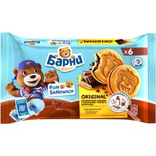Пирожное МЕДВЕЖОНОК БАРНИ Фан Сэндвич с начинкой с кусочками темного шоколада, оригинальный вкус, 180г в магазинах Лента