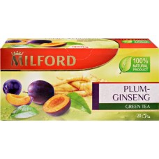Чай зеленый MILFORD Cлива, женьшень байховый, 20пак в магазинах Лента