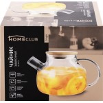 Чайник заварочный HOMECLUB Ginger, боросиликатное стекло, бамбук, крышка, 1л