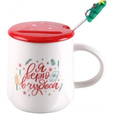 Кружка HOMECLUB Новогодняя, с крышкой и ложкой, фарфор, 360мл, Арт. RMNY-1 в магазинах Лента