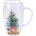 Кружка HOMECLUB Новогодняя, с двойной стенкой, стекло, 440мл, Арт. DWGB-3 Кружка HOMECLUB Новогодняя, с двойной стенкой, стекло, 440мл, Арт. DWGB-3