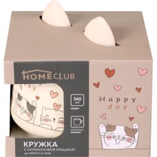 Кружка HOMECLUB Котики, с силиконовой крышкой 360мл, фарфор, Арт. KRJYD1131-8046 в магазинах Лента