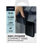 Внешний АКБ DEPPA NRG Power 5000 мАч, 2A, 2xUSB, компактный, черный, Арт. 33629