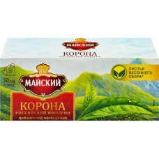 Чай черный МАЙСКИЙ Корона Российской Империи Цейлонский байховый листовой, 25пак в магазинах Лента
